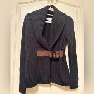 Soft Surroundings Black Cardigan with Brown Suede Belt